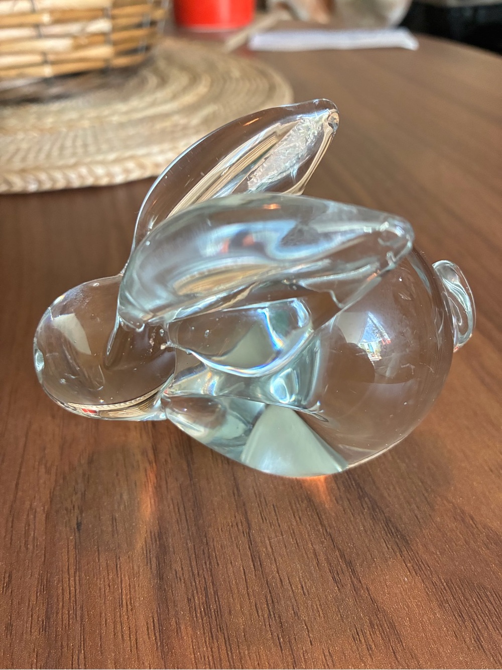 Rabbit figurine paperweight from heavy, high-quality colorless clear crystal